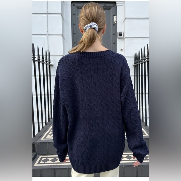 Brandy Melville Sweaters - Brandy Melville Brianna Cotton Cable Knit Fisherman Sweater - navy blue 1797